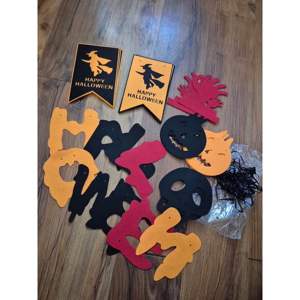 Happy Halloween Party Banner with String & Needle Zombie Hand Pumpkins Skull s24
